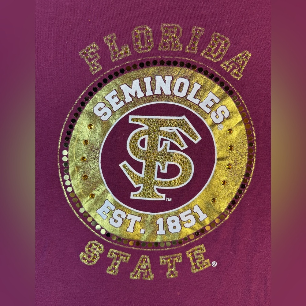 Florida State Seminoles Women's Large Wine Glitter Graphic Tee FSU Shirt College